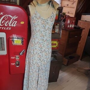 Final Touch Blue and Cream Slit Maxi Sundress